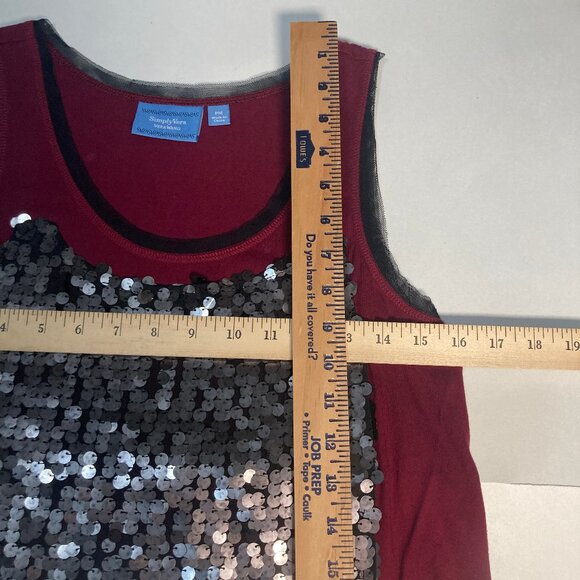 Simply Vera Vera Wang sequined tank top laced neckline arm hem in burgundy PM - Picture 5 of 9